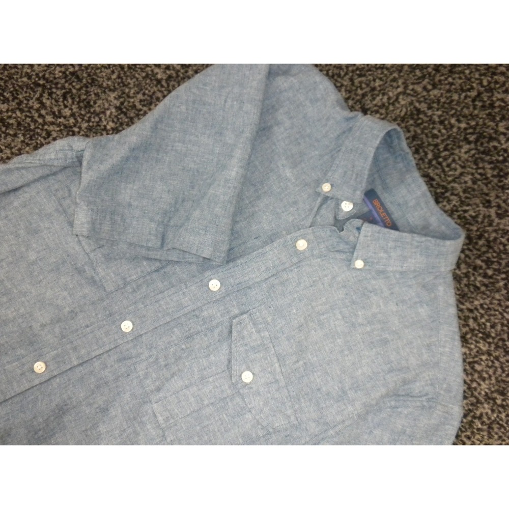 Broletto Shirt Mens M Blue Chambray Linen Blend Button Down Short Sleeve‎